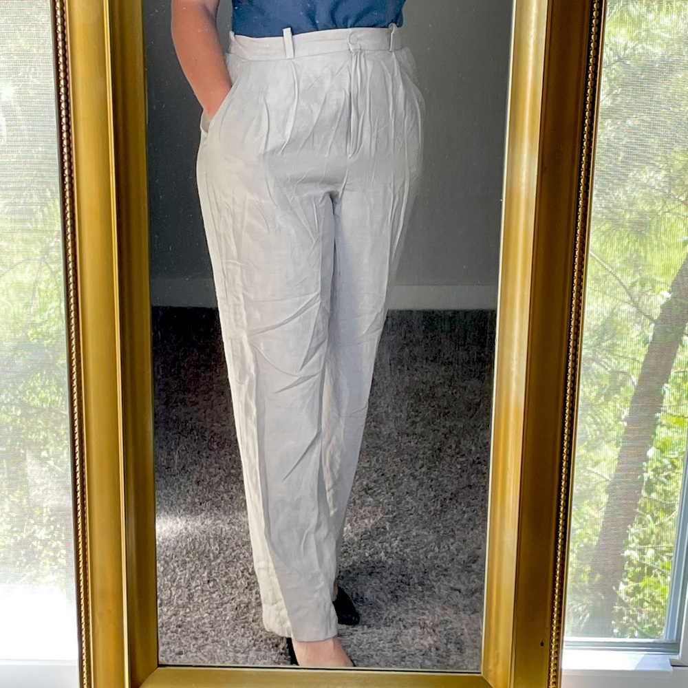 Madison Studio vintage linen and silk business trousers size 12 oatmeal color